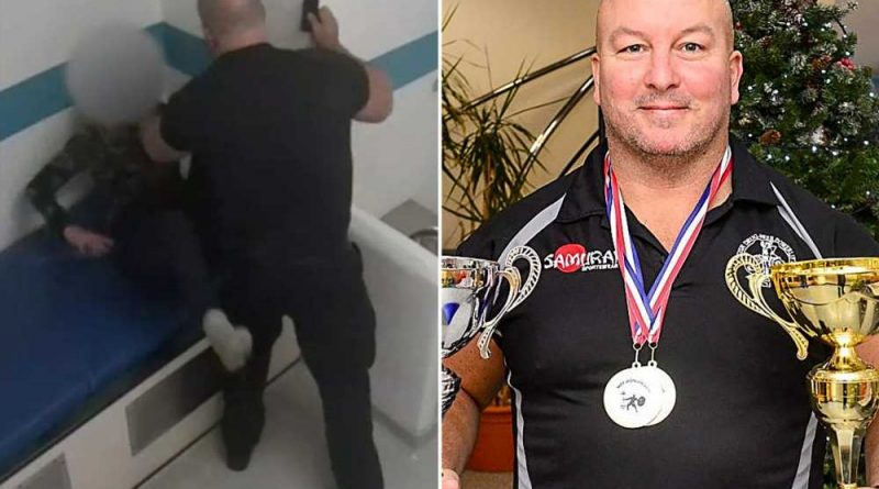 Shocking moment powerlifting champion cop grabs woman who suffered PTSD and pins her to the wall as she screams for help | The Sun